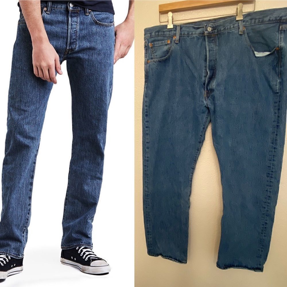 Levi's Men 501 Original Mid Rise Regular Fit Straight Leg Jeans Stonewash 42x32